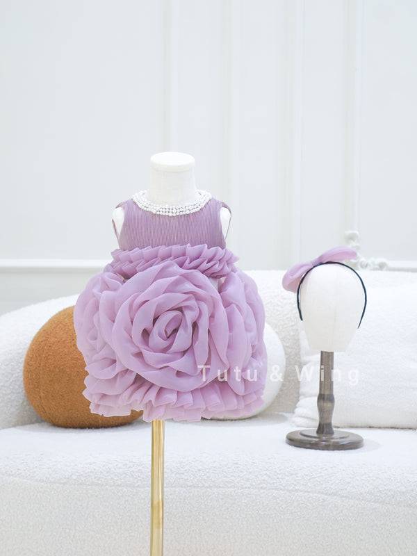 Floral Bubble Dress | Heather Purple Girls Summer Fairy Dress