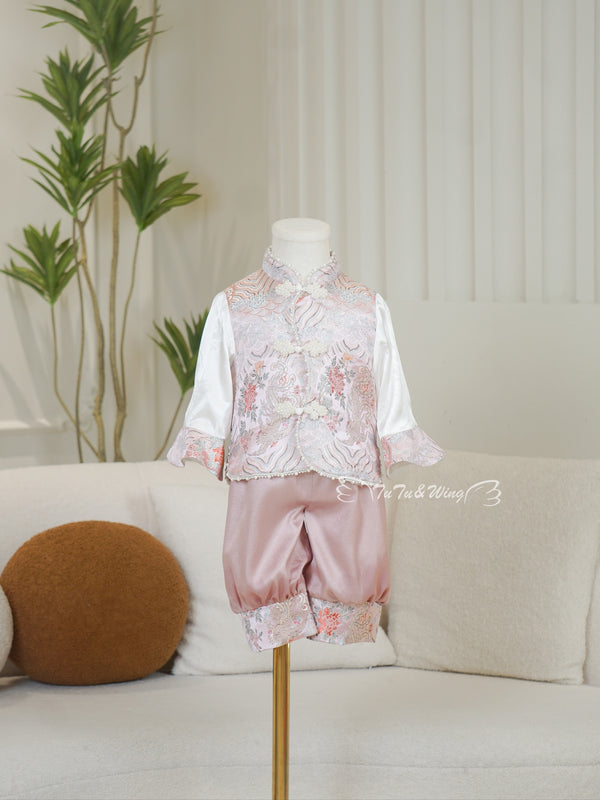 Mimi Pink Peony | Spring Poet-Sleeved Two-Piece Suits Boys