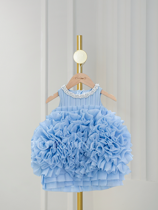 Floral Bubble Dress | Sky Blue Girls Summer Fairy Dress