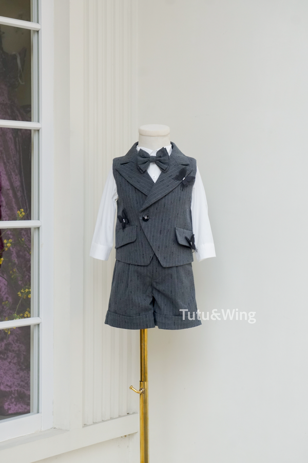 Tutu Bespoke | Three-Piece Striped Tuxedo Black Butterfly & Beaded Suit Set