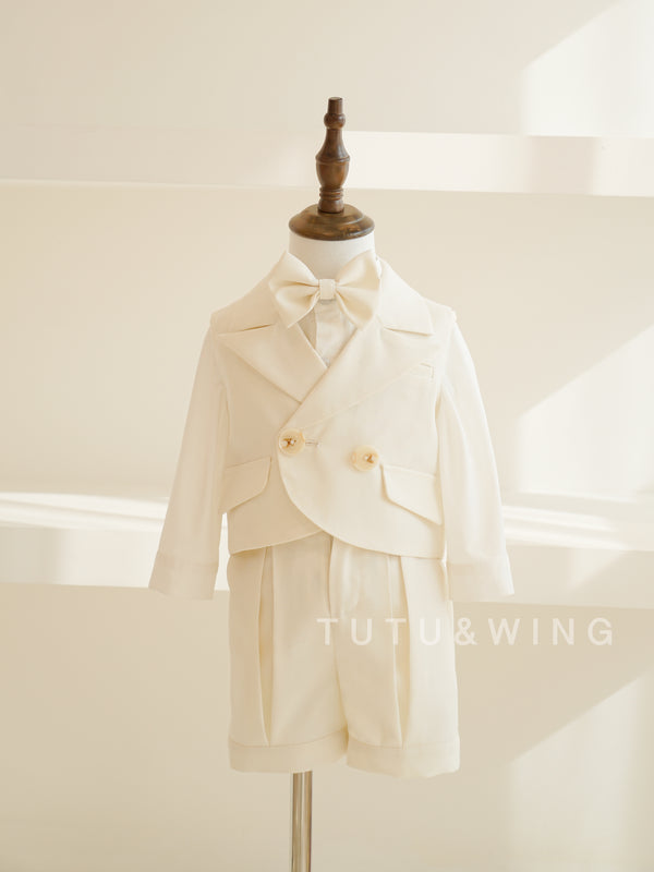 Tutu Bespoke | Three-Piece White Tuxedo Short/Long Sleeve Suit Set