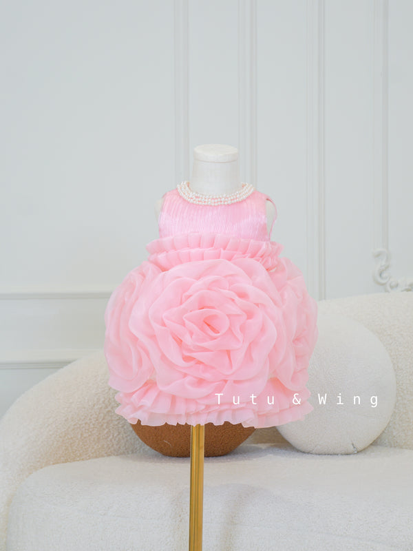 Floral Bubble Dress | Barbie Pink Girls Summer Fairy Dress